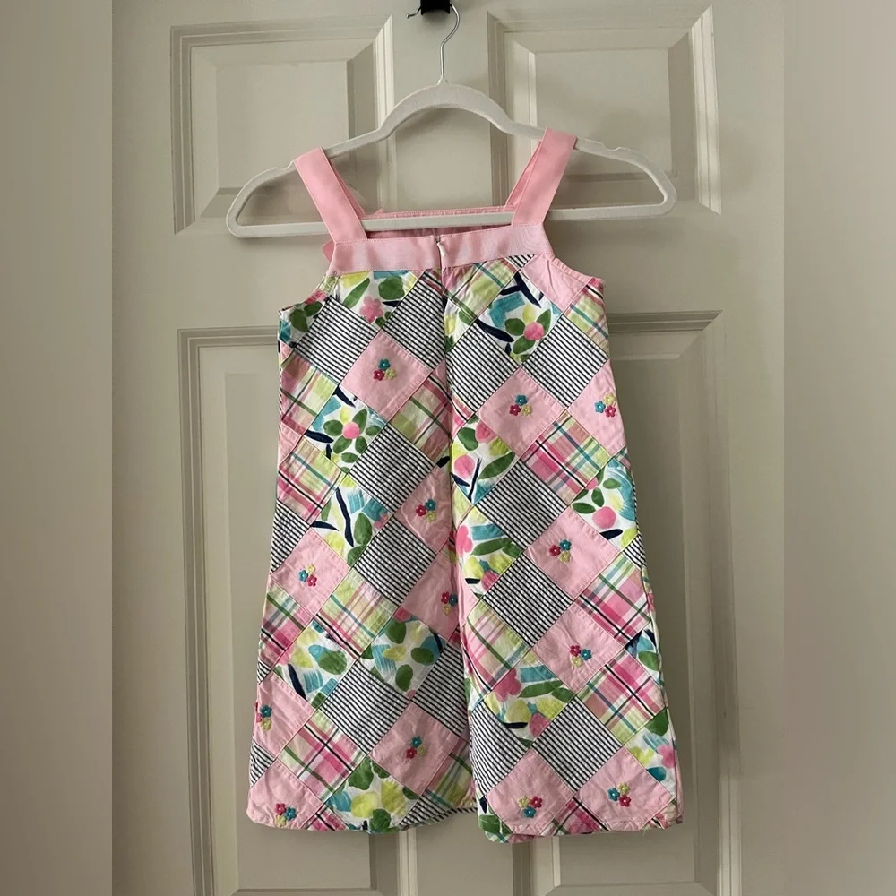 Gymboree patchwork sleeveless sundress w/ pink ribbon shoulder straps girls 7